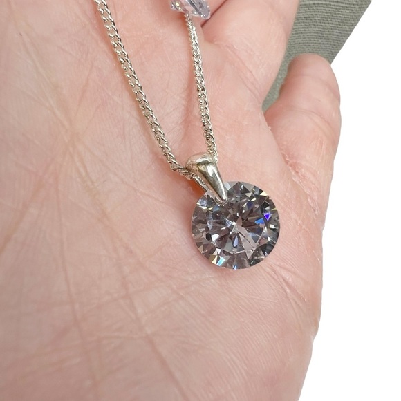 Cubic Zirconia Double Layered Dainty Silver Chain Necklace - Picture 4 of 15